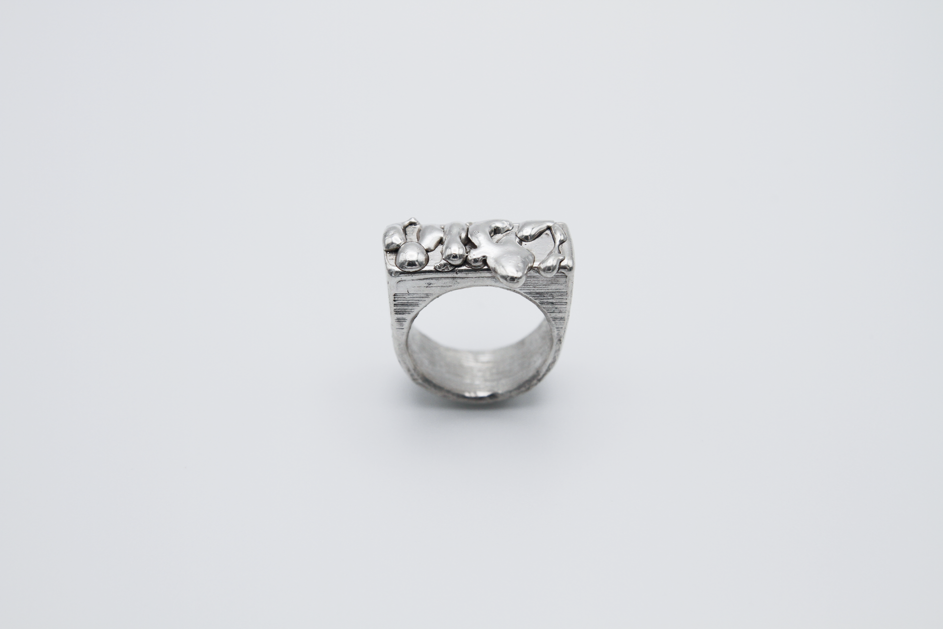 The Treacle Signet Ring. 925 Solid Sterling Silver Chunky Ring hand made in the United Kingdom. This ring has a rectangular face with drips of sterling silver giving a melted and organic look. For all genders and ring sizes.